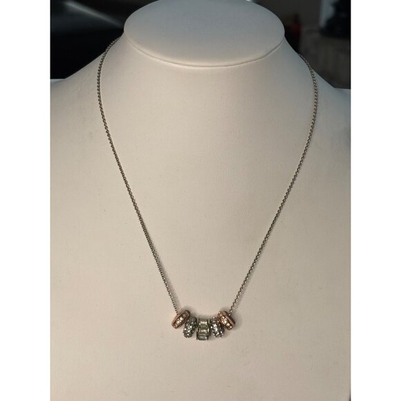 Banana Republic Rose Gold & Silver-Tone Crystal Bead Necklace With Adjustable Ch - Picture 9 of 9